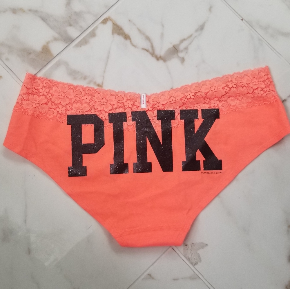 Victoria's Secret PINK Vintage Hipster Panty NWT Cotton Lace Graphic Glitter